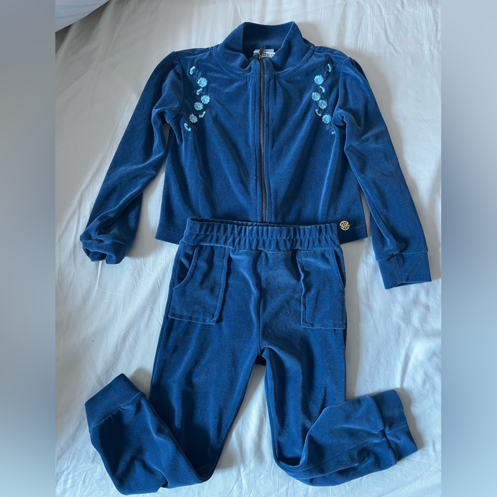 Paola Da Vinci Kids Blue velour Jacket and Pants Set